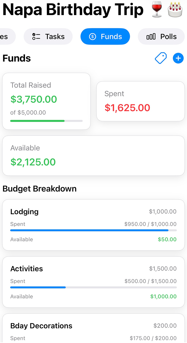 GoalExecution budget and contributions tracking